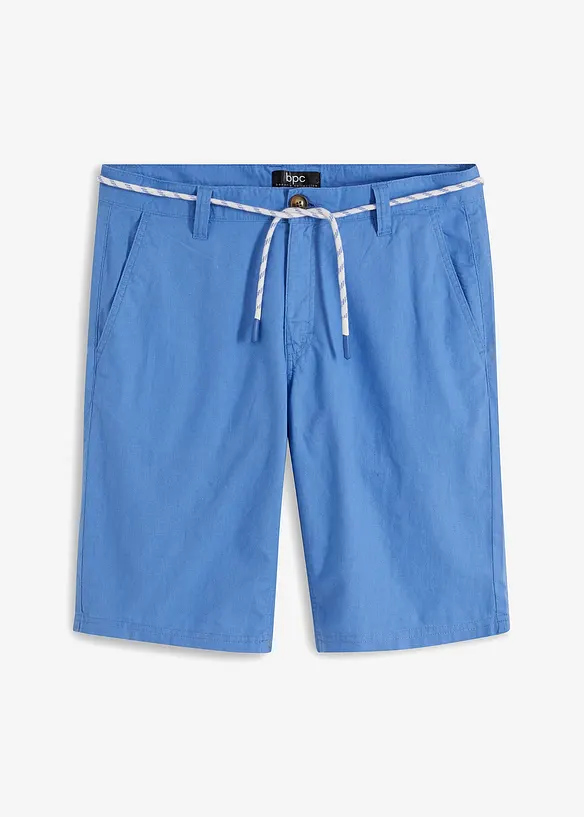 Chino-Bermuda mit Leinen und Bindeband, Regular Fit in blau von vorne - bonprix