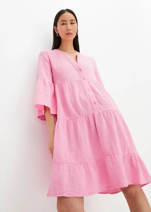 Tunika-Kleid aus reiner Baumwolle in rosa von vorne (Totalaufnahme) - bonprix