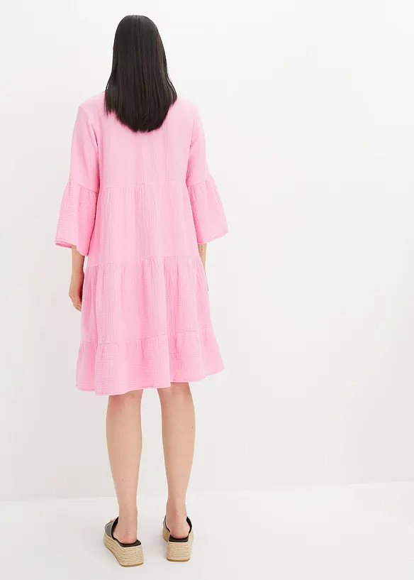 Tunika-Kleid aus reiner Baumwolle in rosa von hinten (Totalaufnahme) - bonprix
