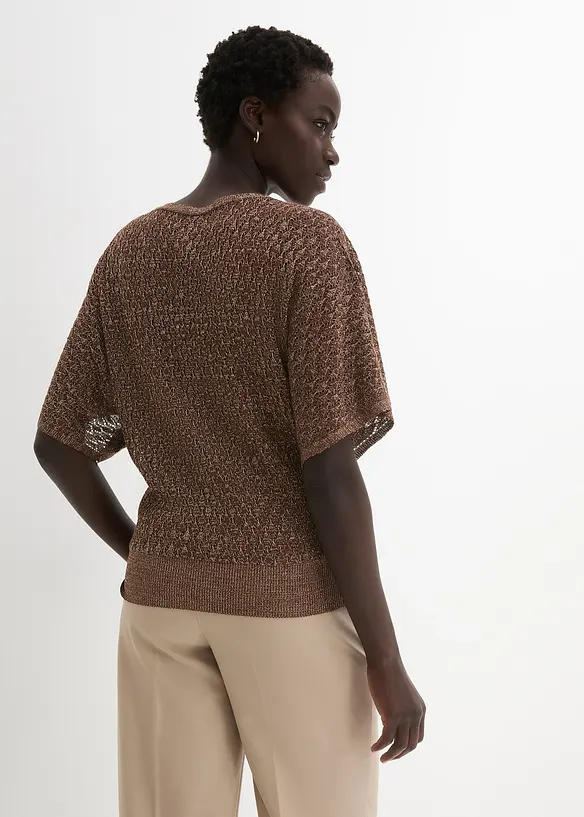 Ajour-Pullover mit Glitzereffekt in braun von hinten (im Anschnitt) - bonprix
