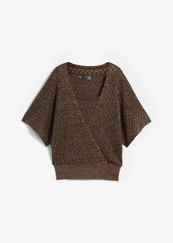 Ajour-Pullover mit Glitzereffekt in braun von vorne - bonprix