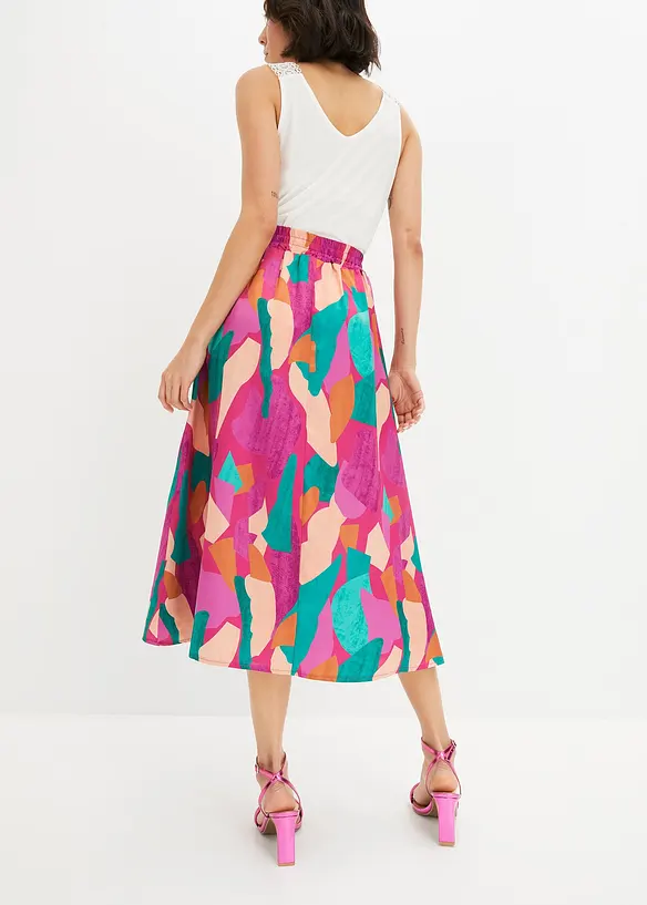 bedruckter Satin-Rock in pink von hinten - bonprix