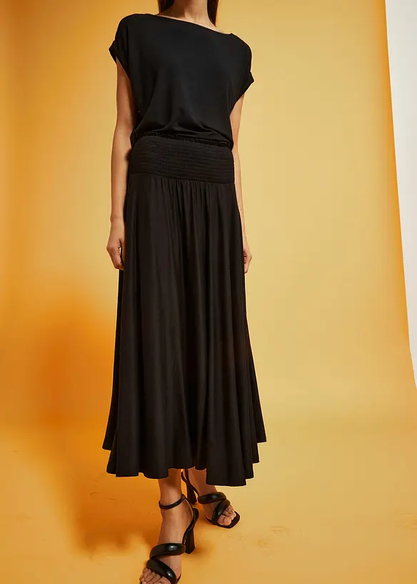 Jersey-Rock aus fließendem Viskose-Mix in schwarz von vorne - bonprix Jersey-Rock aus fließendem Viskose-Mix in schwarz von vorne - bonprix