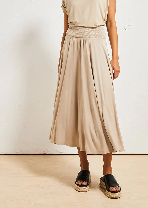 Jersey-Rock aus fließendem Viskose-Mix in beige von vorne - bonprix Jersey-Rock aus fließendem Viskose-Mix in beige von vorne - bonprix