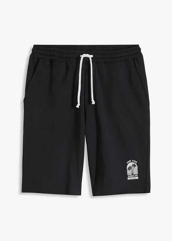 Sweat-Bermuda aus reiner Bio Baumwolle, Loose Fit in schwarz von vorne - bonprix