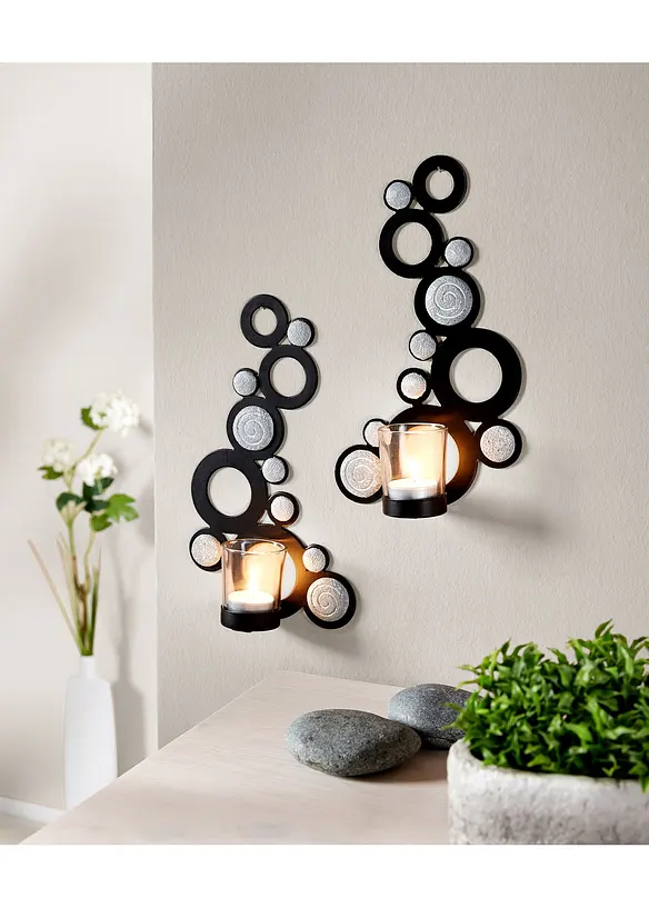 Wandkerzenhalter mit Steinen (2-tlg.Set) in schwarz (Ambiente) - bonprix