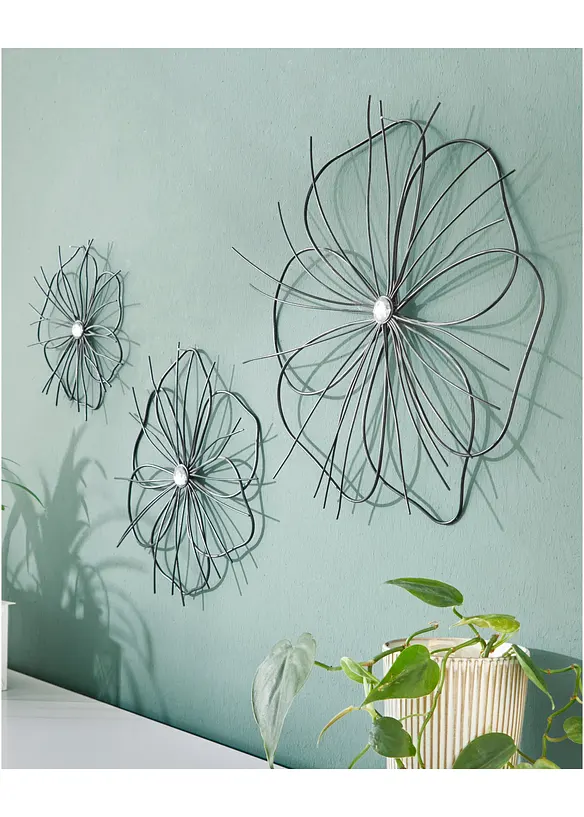 Wanddeko in Blumen-Form (3-tlg.Set) in schwarz (Ambiente) - bonprix