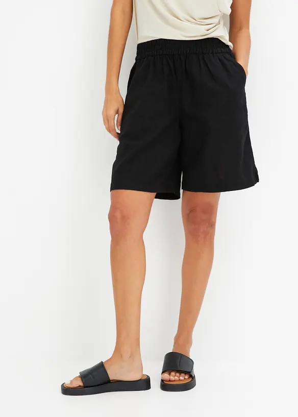 Schlupf-Bermuda aus luftigem Leinen-Mix in schwarz von vorne - bonprix Schlupf-Bermuda aus luftigem Leinen-Mix in schwarz von vorne - bonprix