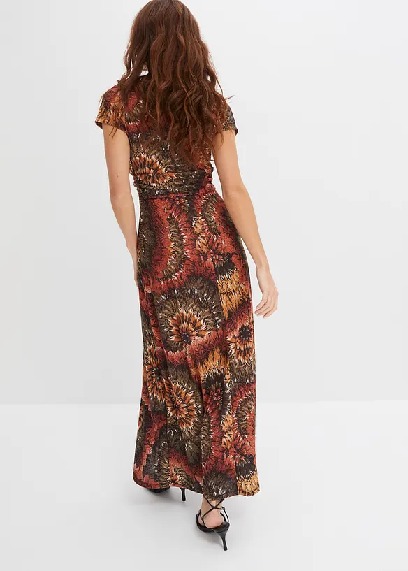 Jersey-Maxikleid mit Knotendetail in braun von hinten (Totalaufnahme) - bonprix