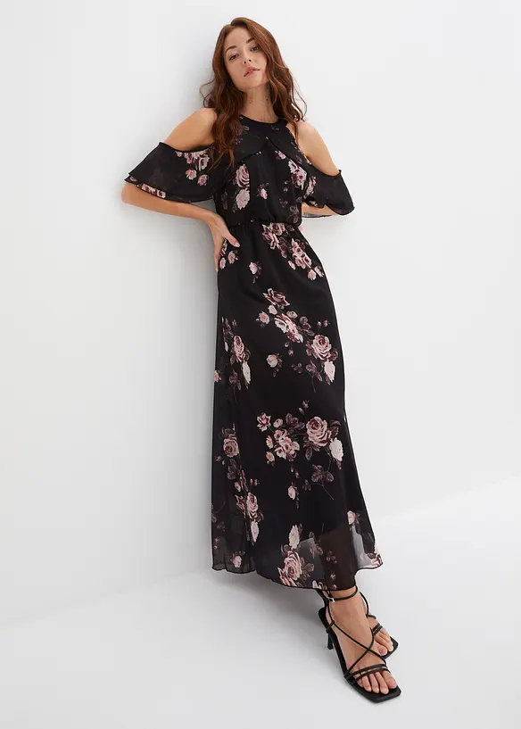 Maxikleid aus Mesh in schwarz von vorne (Totalaufnahme) - bonprix Maxikleid aus Mesh in schwarz von vorne (Totalaufnahme) - bonprix