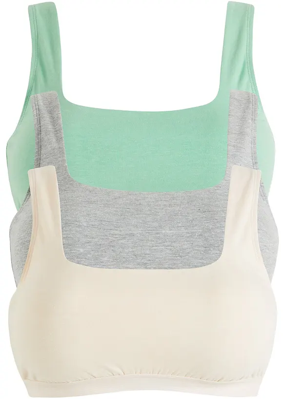 Bustier mit Bio-Baumwolle (3er Pack) in grün von vorne - bonprix