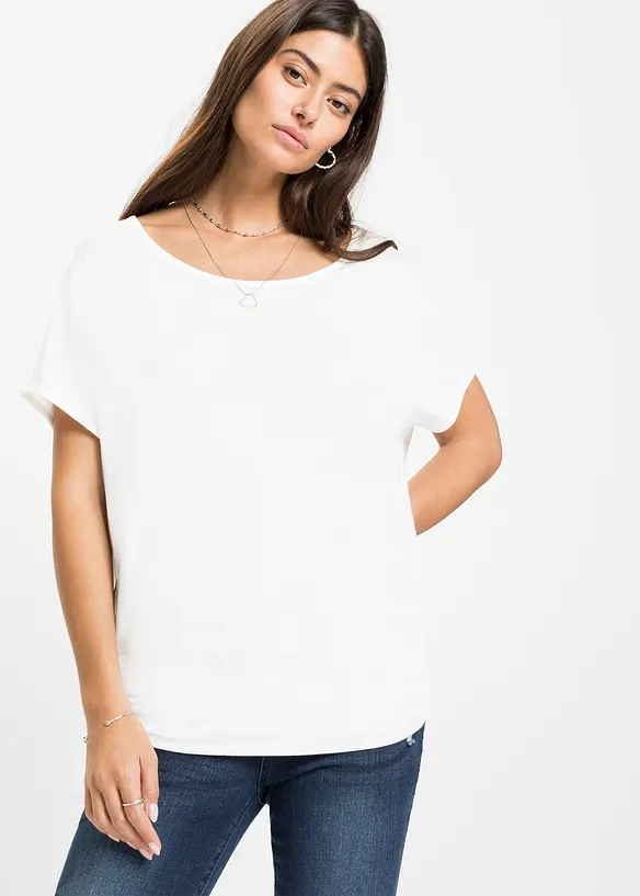 Shirt aus softem Viskose-Mix in weiß von vorne (im Anschnitt) - bonprix