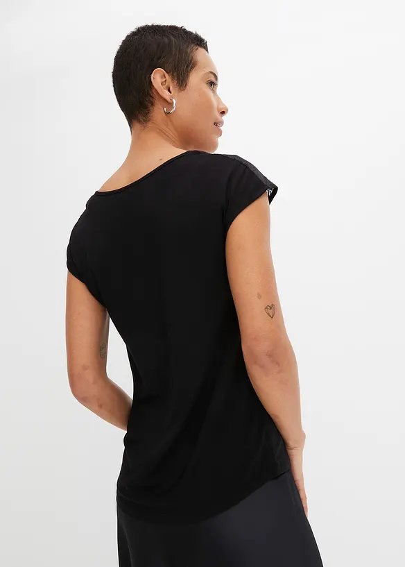 Shirt mit Spitzeneinsatz in schwarz von hinten (im Anschnitt) - bonprix