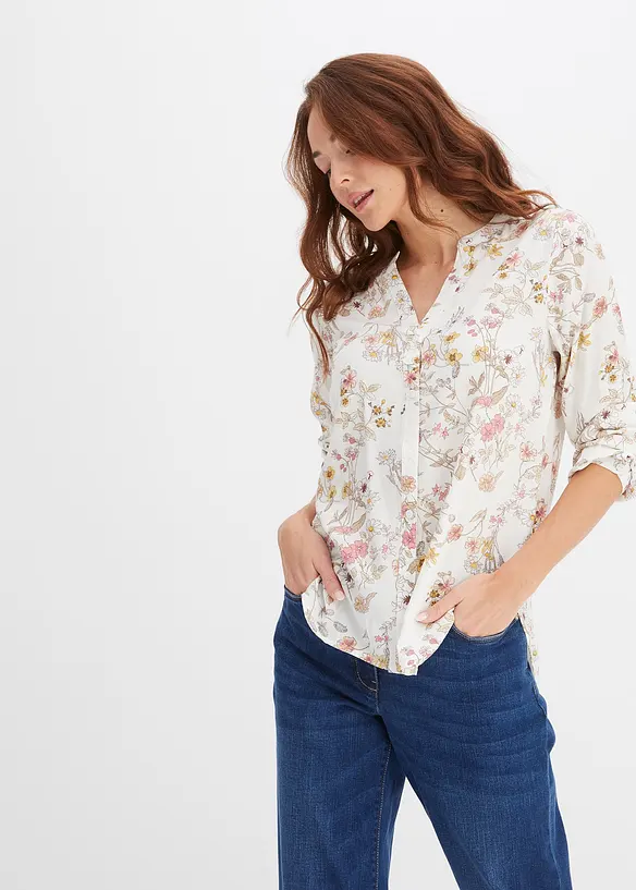 Bluse aus reiner Viskose in weiß von vorne (im Anschnitt) - bonprix