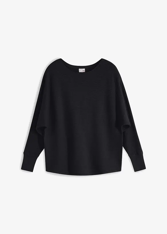 Oversize-Ripp-Pullover in schwarz von vorne - bonprix