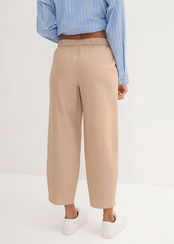 3/4-Hose aus leichtem Leinen-Mix in beige von hinten - bonprix