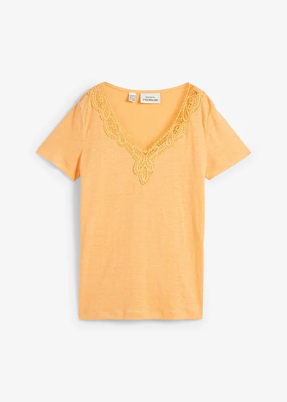 Shirt aus reinem Leinen mit Spitze in orange von vorne - bonprix PREMIUM