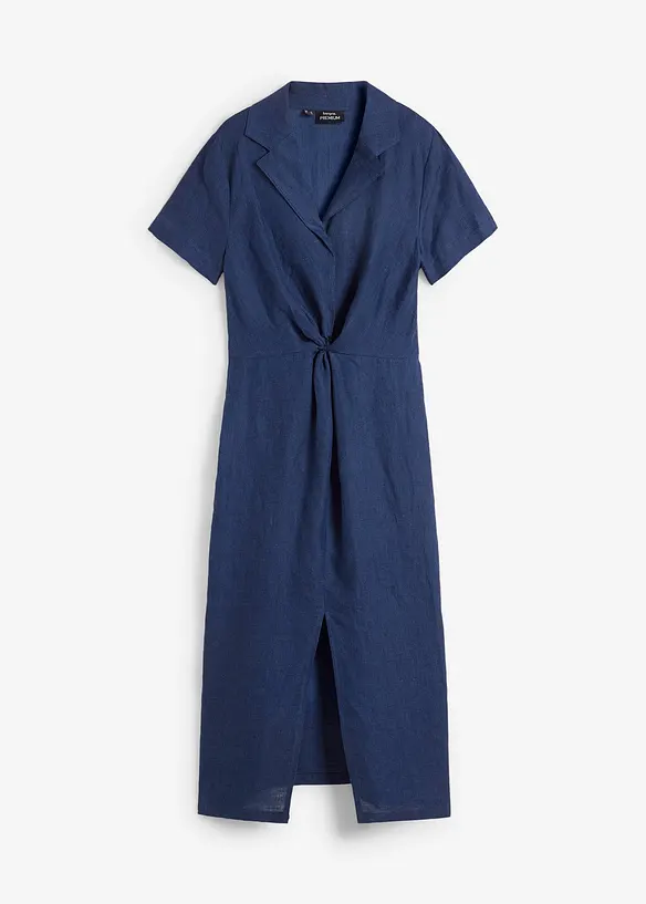 Kleid aus reinem Leinen mit Knoten in blau von vorne - bonprix PREMIUM