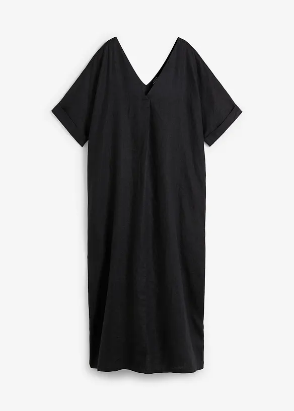weites Kaftan-Kleid aus reinem Leinen in schwarz von vorne - bonprix PREMIUM