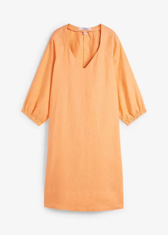 Kurzes Kleid aus reinem Leinen, 3/4 Arm in orange von vorne - bonprix