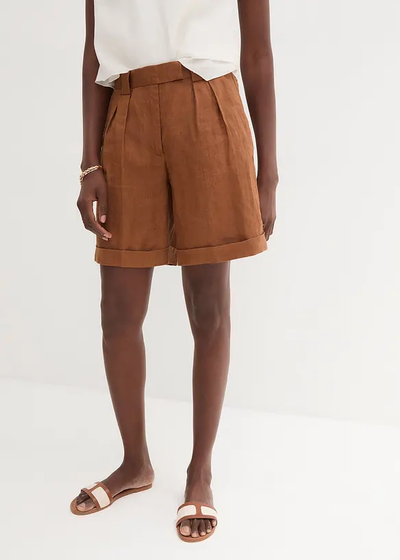 Bermudashorts aus reinem Leinen in braun von vorne - bonprix Bermudashorts aus reinem Leinen in braun von vorne - bonprix