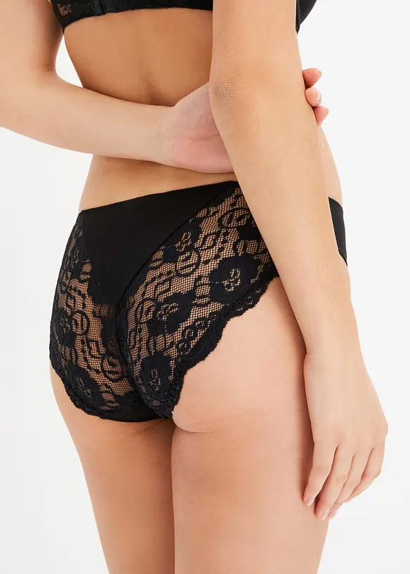 Slip mit Spitze (6er Pack) in schwarz von hinten - bonprix