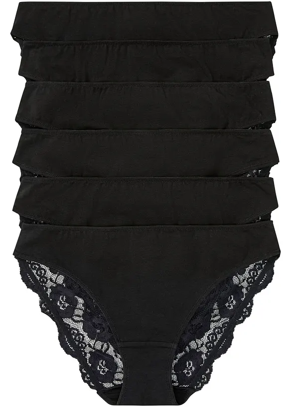 Slip mit Spitze (6er Pack) in schwarz von vorne - bonprix
