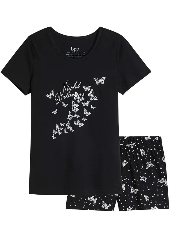 Shorty aus reiner Baumwolle in schwarz von vorne - bonprix