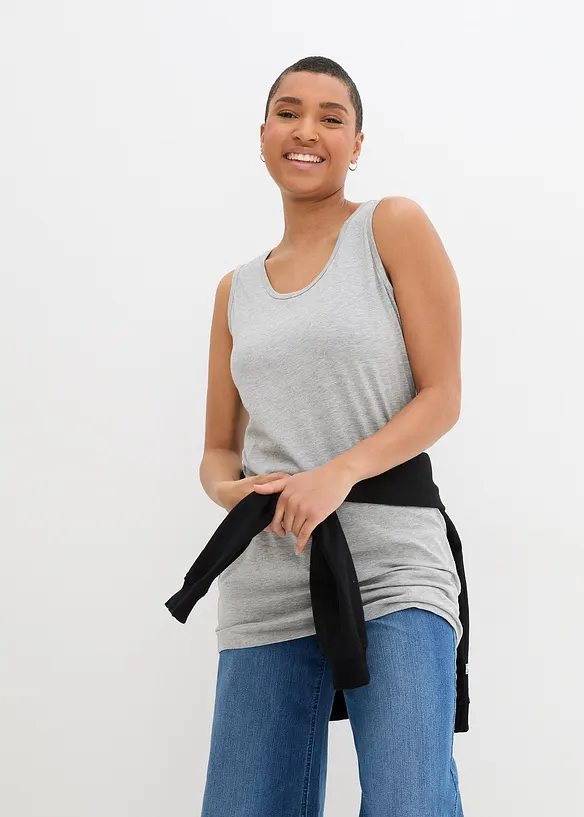 Long-Top mit Baumwolle, 2er-Pack in schwarz von vorne (im Anschnitt) - bonprix Long-Top mit Baumwolle, 2er-Pack in schwarz von vorne (im Anschnitt) - bonprix