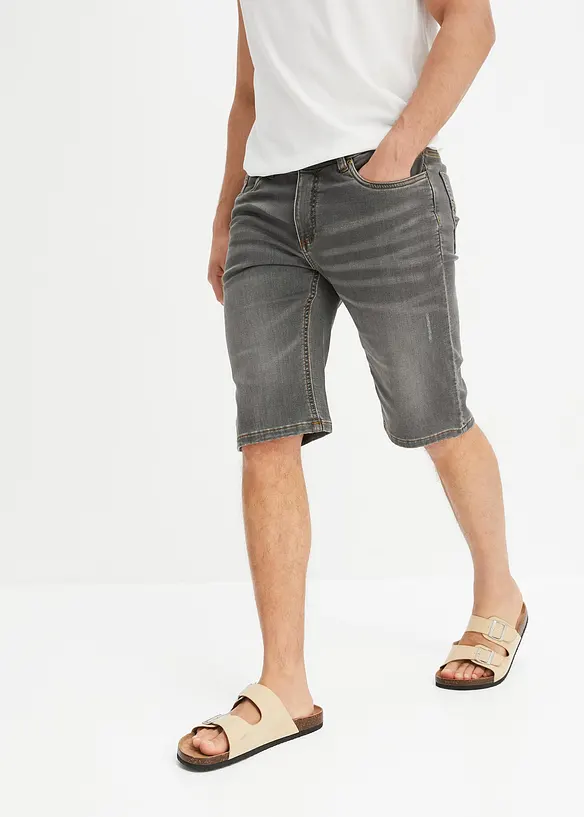 Sweat-Jeans-Bermuda m. Komfortschnitt in Regular-Fit in grau von vorne - bonprix