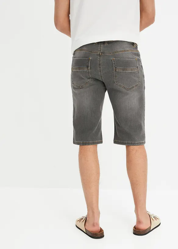 Sweat-Jeans-Bermuda m. Komfortschnitt in Regular-Fit in grau von hinten - bonprix