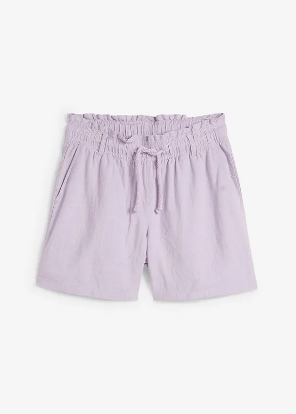 Leinen-Paperbag-Shorts in lila von vorne - bonprix