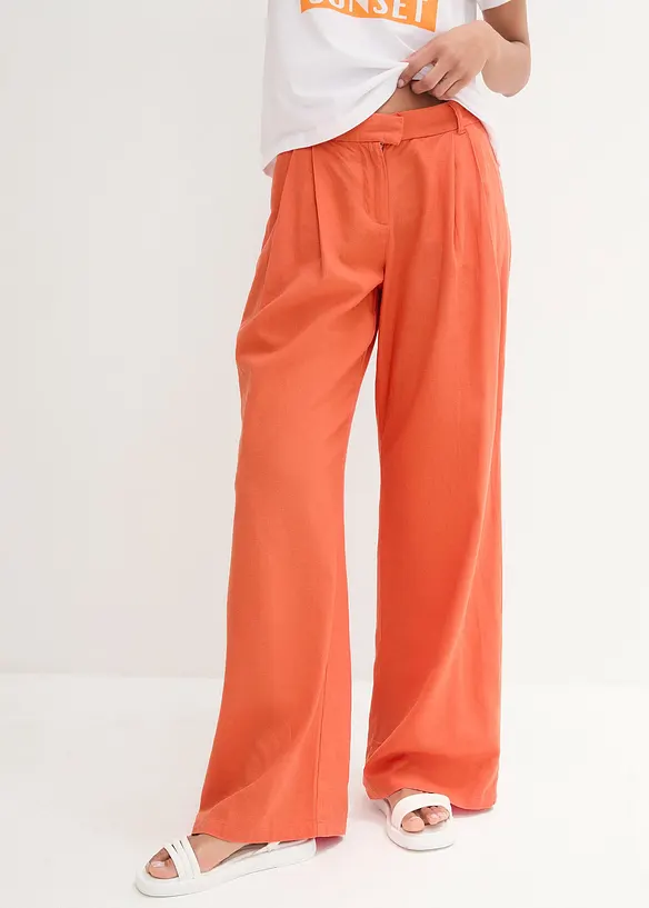 Palazzo-Hose mit Leinen, sehr weit geschnitten in orange von vorne - bonprix Palazzo-Hose mit Leinen, sehr weit geschnitten in orange von vorne - bonprix