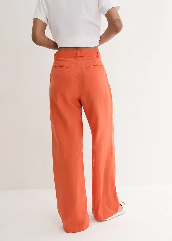 Palazzo-Hose mit Leinen, sehr weit geschnitten in orange von hinten - bonprix Palazzo-Hose mit Leinen, sehr weit geschnitten in orange von hinten - bonprix