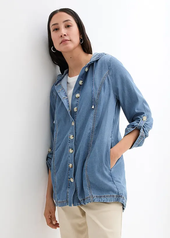Hemd-Jacke mit kühlendem Leinen in blau von vorne (im Anschnitt) - bonprix