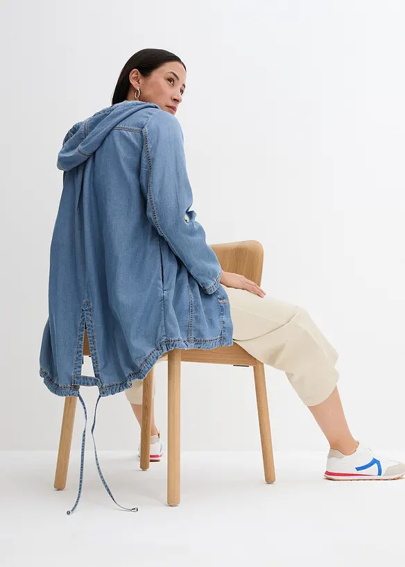 Hemd-Jacke mit kühlendem Leinen in blau von hinten (im Anschnitt) - bonprix