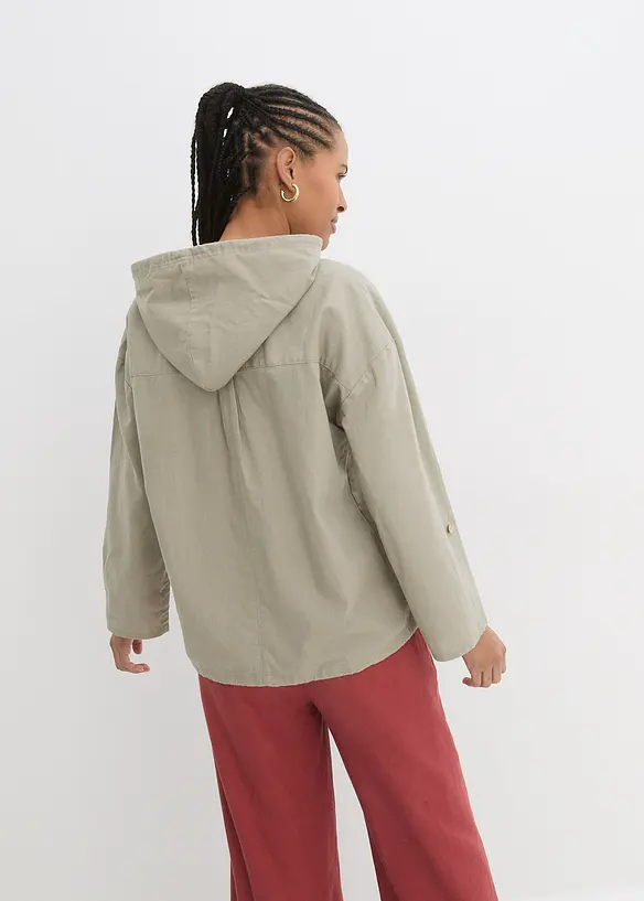 Schlupfbluse mit Kapuze aus Leinen-Mix in grün von hinten (im Anschnitt) - bonprix
