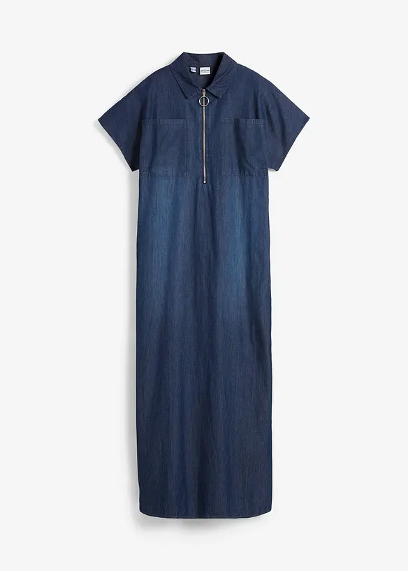 Maxi-Jeanskleid aus reiner Bio-Baumwole in blau von vorne - bonprix