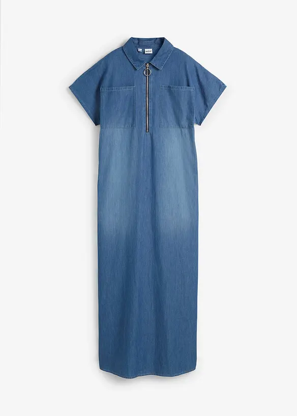 Maxi-Jeanskleid aus reiner Bio-Baumwole in blau von vorne - bonprix