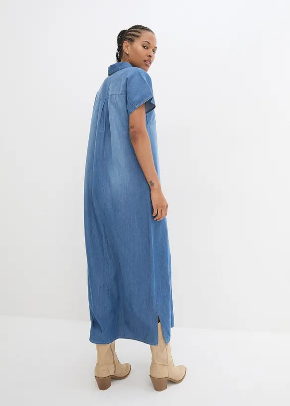 Maxi-Jeanskleid aus reiner Bio-Baumwole in blau von hinten (Totalaufnahme) - bonprix