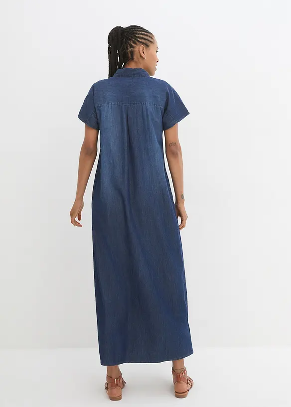 Maxi-Jeanskleid aus reiner Bio-Baumwole in blau von hinten (Totalaufnahme) - bonprix