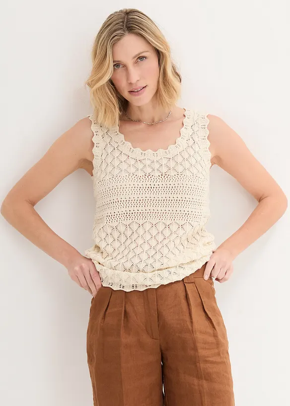 Stricktop aus Baumwolle in beige von vorne (im Anschnitt) - bonprix