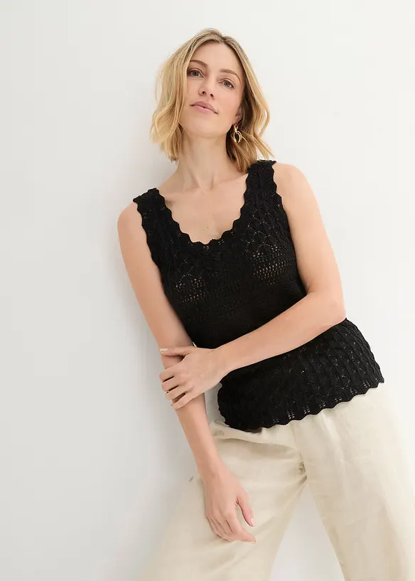 Stricktop aus Baumwolle in schwarz von vorne (im Anschnitt) - bonprix