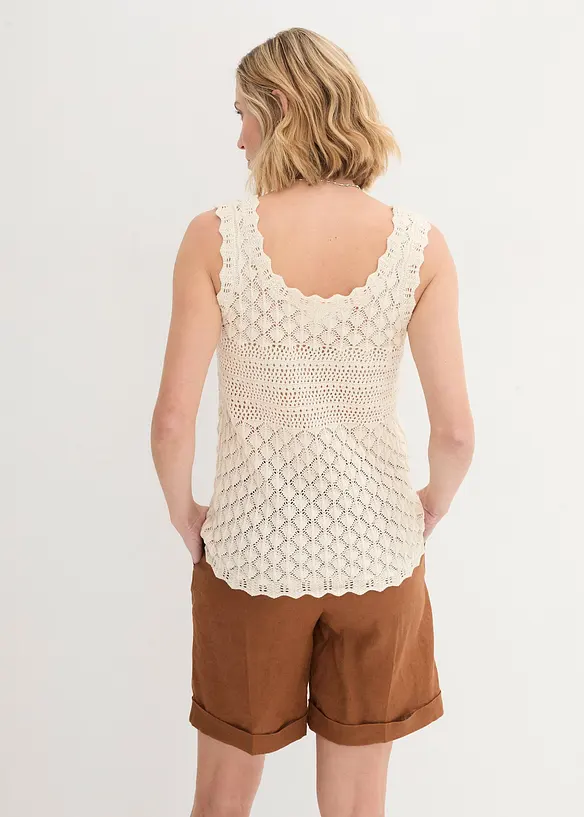 Stricktop aus Baumwolle in beige von hinten (im Anschnitt) - bonprix