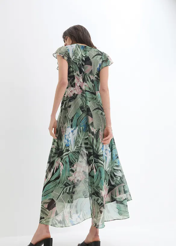 Jumpsuit mit Chiffon-Überwurf in grün von hinten (Totalaufnahme) - bonprix