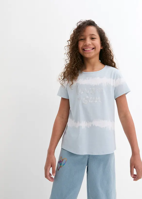 Vokuhila-Shirt aus reiner Bio-Baumwolle in blau von vorne (im Anschnitt) - bonprix