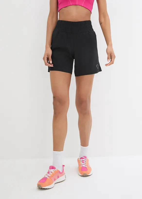 Funktions-Short mit Smokbund, schnelltrocknend in schwarz von vorne - bonprix Funktions-Short mit Smokbund, schnelltrocknend in schwarz von vorne - bonprix