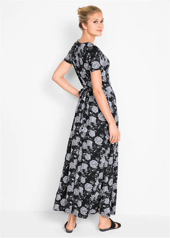 Maxi-Shirtkleid aus elastischem Viskose-Mix in schwarz von hinten (Totalaufnahme) - bonprix