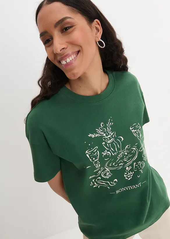 Oversized T-Shirt aus Bio-Baumwolle in grün von vorne (im Anschnitt) - bonprix