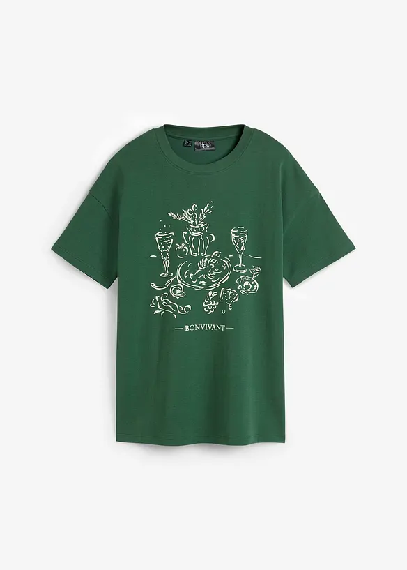 Oversized T-Shirt aus Bio-Baumwolle in grün von vorne - bonprix